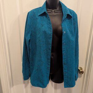 Sag Harbor blue teal suede button down - L